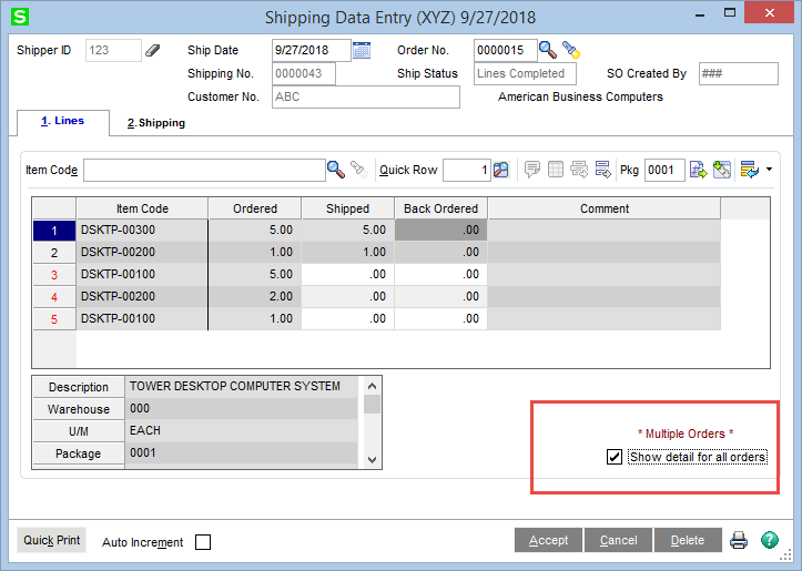 Shipping Data Entry in Sage 100