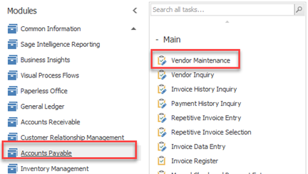 Accounts Payable > Main > Vendor Maintenance