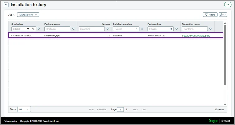 Installation History screen - application management