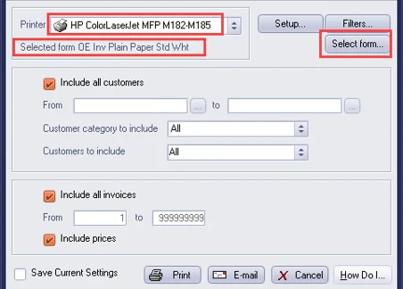 BW Printer Option - Select Form - Print