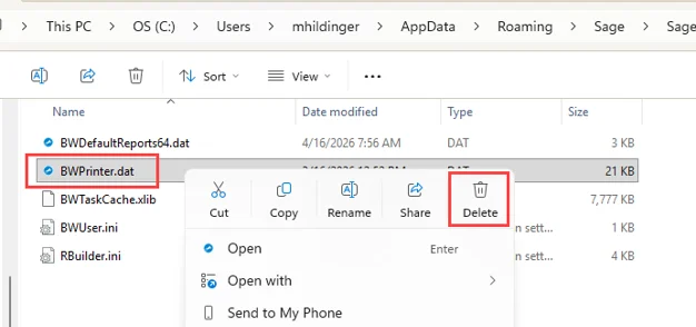 BWPrinter.dat > Right Click > Delete