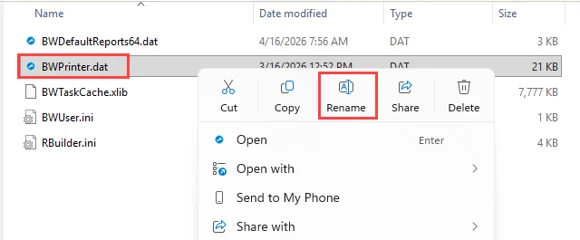 BWPrinter.dat > Right Click > Rename