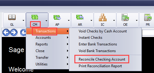 CM > Transactions > Reconcile Checking Account
