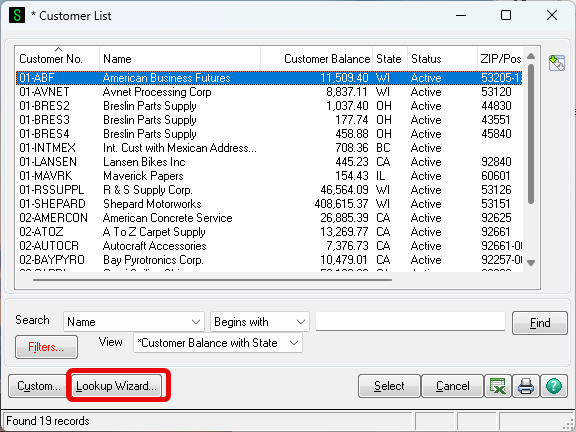 Customer List Screen - Lookup Wizard