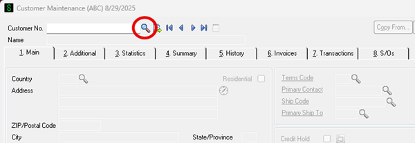 Customer Maintenance Screen - Magnifying Glass