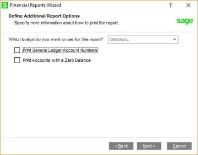 Define additional report options