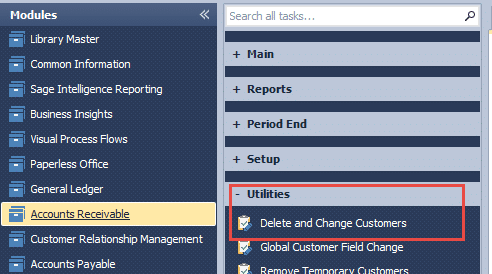 Delete and Change Customers in Sage 100 AR - Utilities Folder