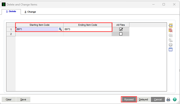 Delete and Change Items - Starting Item Code and Ending Item Code