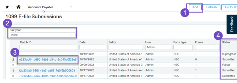 Efiling process in Sage Intacct by creating a batch of 1099 files