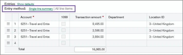 Entries screen - Entry Method