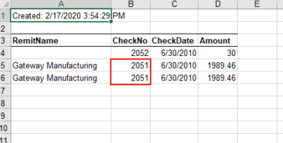 Exporting Positive Pay Data from BusinessWorks - output example