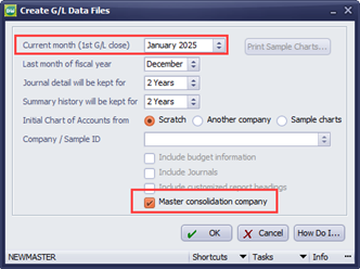 G/L Data Files - Current Month and Check Master Consolidation box