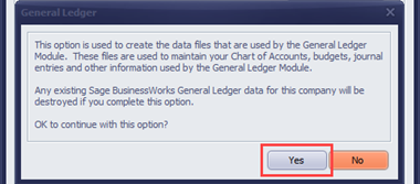 G/L Data Files Note - click Yes