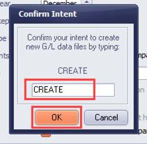 G/L Data Files - Type CREATE - Select OK