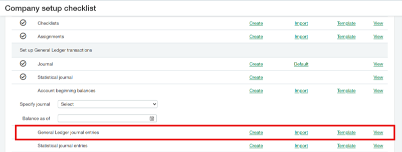 Company Setup Checklist - General Ledger journal entries Company Setup Checklist - General Ledger journal entries
