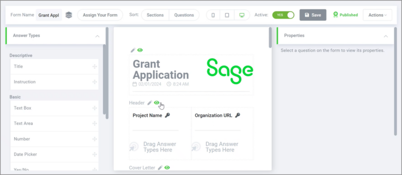 Grant Application Screen