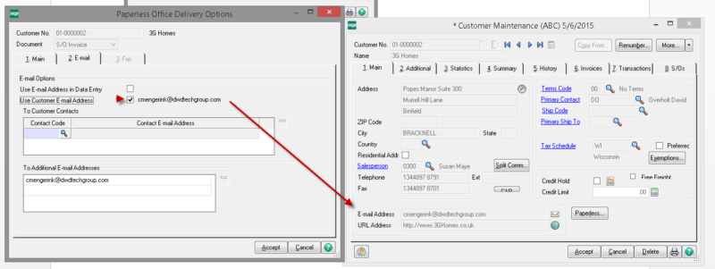 Invoices thru Paperless Office - email tab - data fields