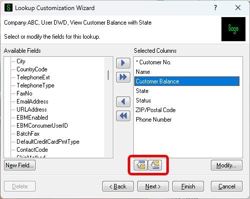 Lookup Customization Wizard Screen - Arrow up and down buttons