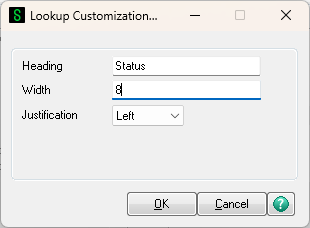 Lookup Customization Wizard Screen - Attributes for the selected field