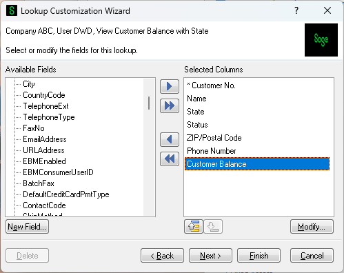 Lookup Customization Wizard Screen - New field is now there