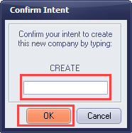 Maintain Companies - CREATE - Select OK