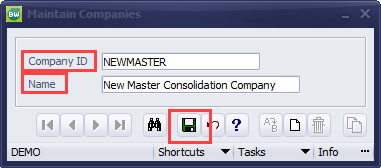 Maintain Companies - Company ID and Name - Save
