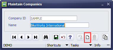 Maintain Companies Screen > New Button