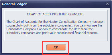 Multi-Company Consolidation - General Ledger Chart of Accounts Popup - Click OK