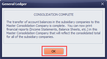 Multi-Company Consolidation - General Ledger - Consolidation Complete