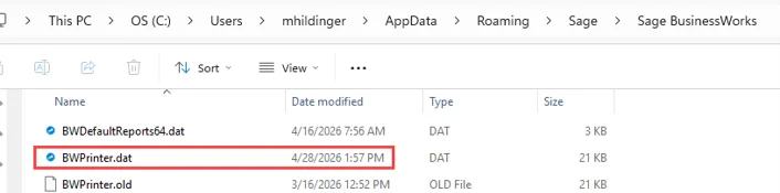 New BWPrinter.dat file