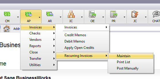 Accounts Payable > Invoices > Recurring Invoices > Maintain