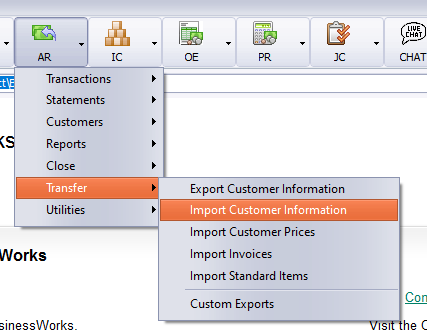 AR > Transfer > Import Customer Information
