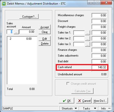 Remove the amount from the 'Sales adjustments' field > enter amount in the 'Cash refund' field