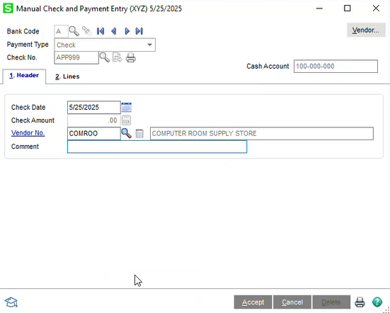 Select the Check Date and Vendor