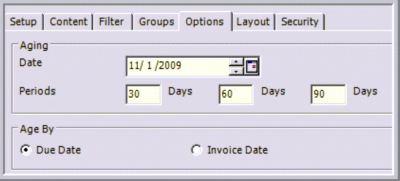 Options tab of report > specify the Aging date > can choose what to age by