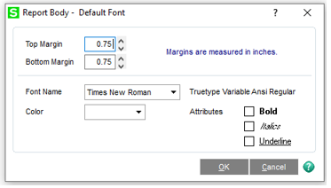 Font, size, and style settings window