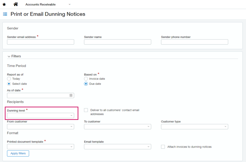 Print or Email Dunning Notices in Sage Intacct