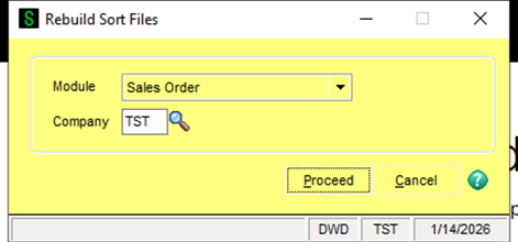 Rebuild Sort Files - Module Sales Order - Company Rebuild Sort Files - Module Sales Order - Company