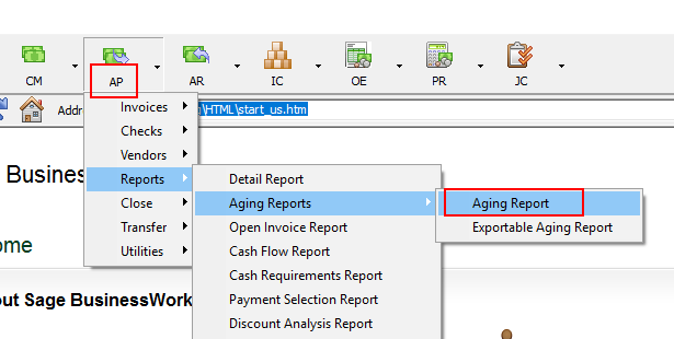 Reconciling Accounts Payable in Sage BusinessWorks - run aging report