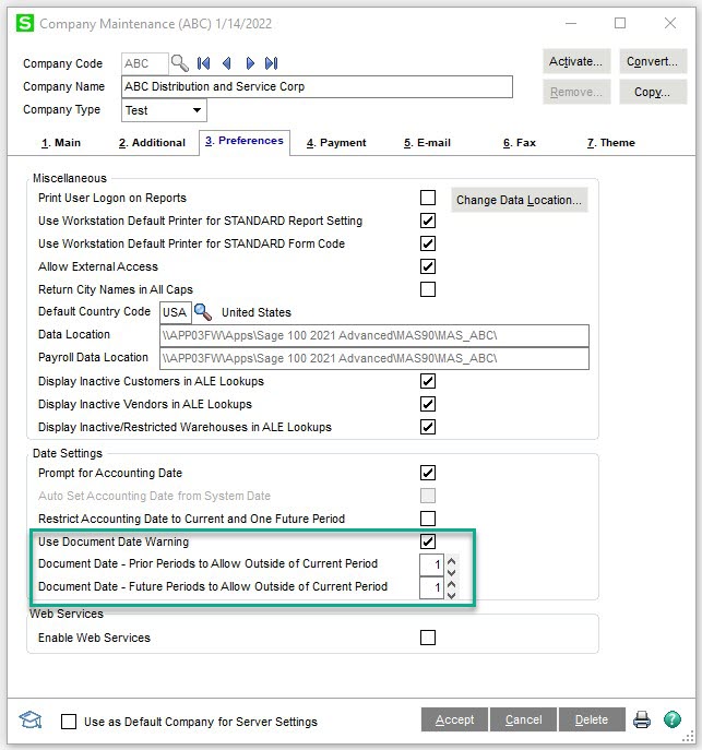 New Options in Sage 100 Company Maintenance