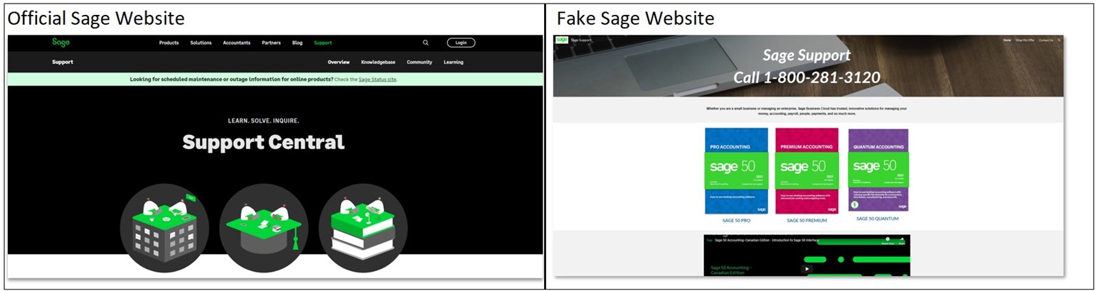 Sage Official Website vs Fake Website