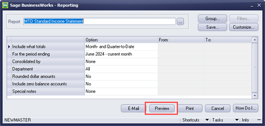 Standard- Reporting Screen - Preview