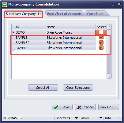 Subsidiary Company List Tab > Select Subsidiary Companies