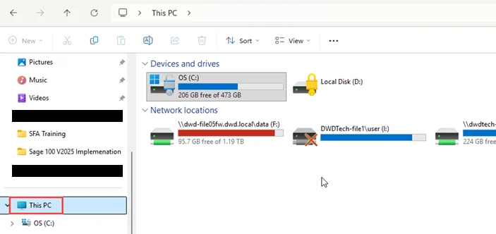 This PC on the left side of file explorer