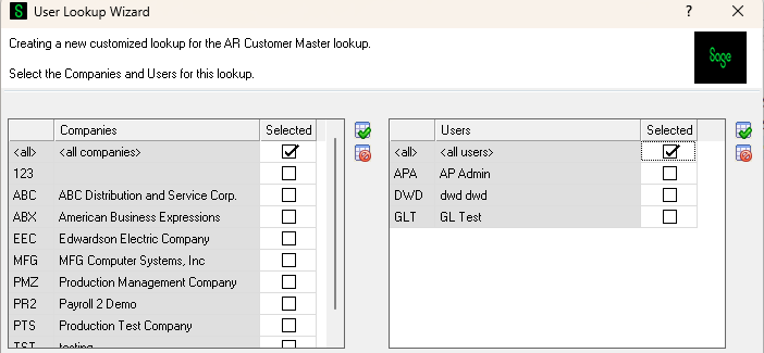 User Lookup Wizard Screen - Companies and People Create Lookup for