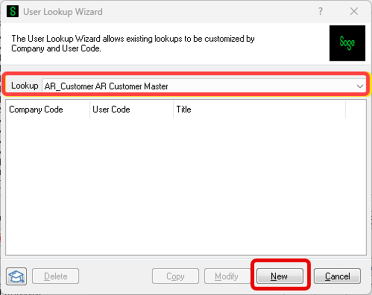 User Lookup Wizard Screen - Lookup - New