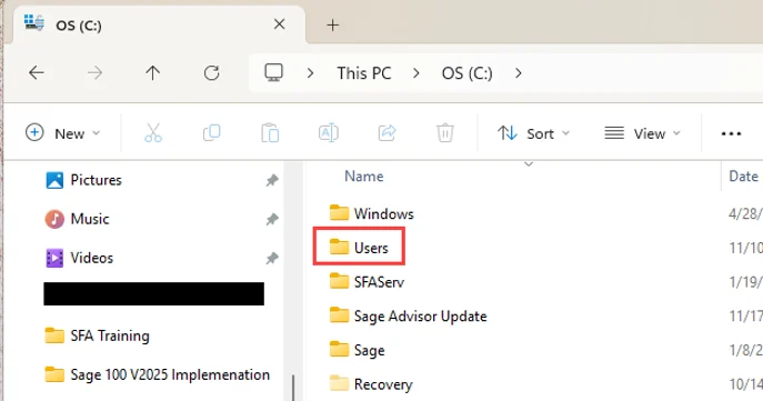 Users Folders in the C Drive