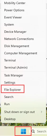 Window Start Button > File Explorer