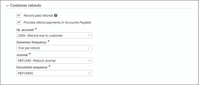 Customer Refund screen